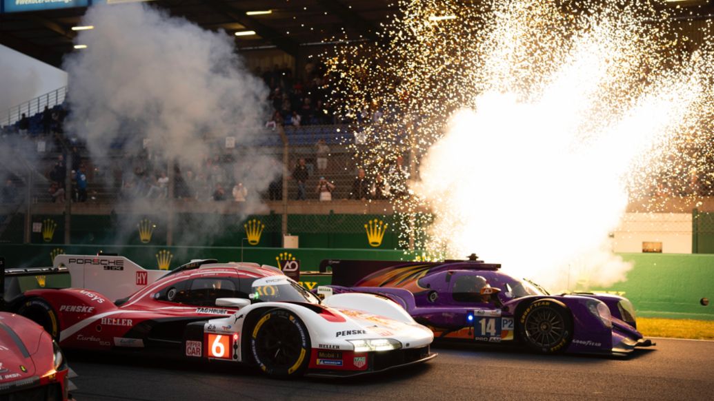 Kevin Estre (F), Andre Lotterer (D), Laurens Vanthoor (B), Porsche 963, Porsche Penske Motorsport (#6), Hyperpole, FIA WEC, Le Mans, 2024, Porsche AG